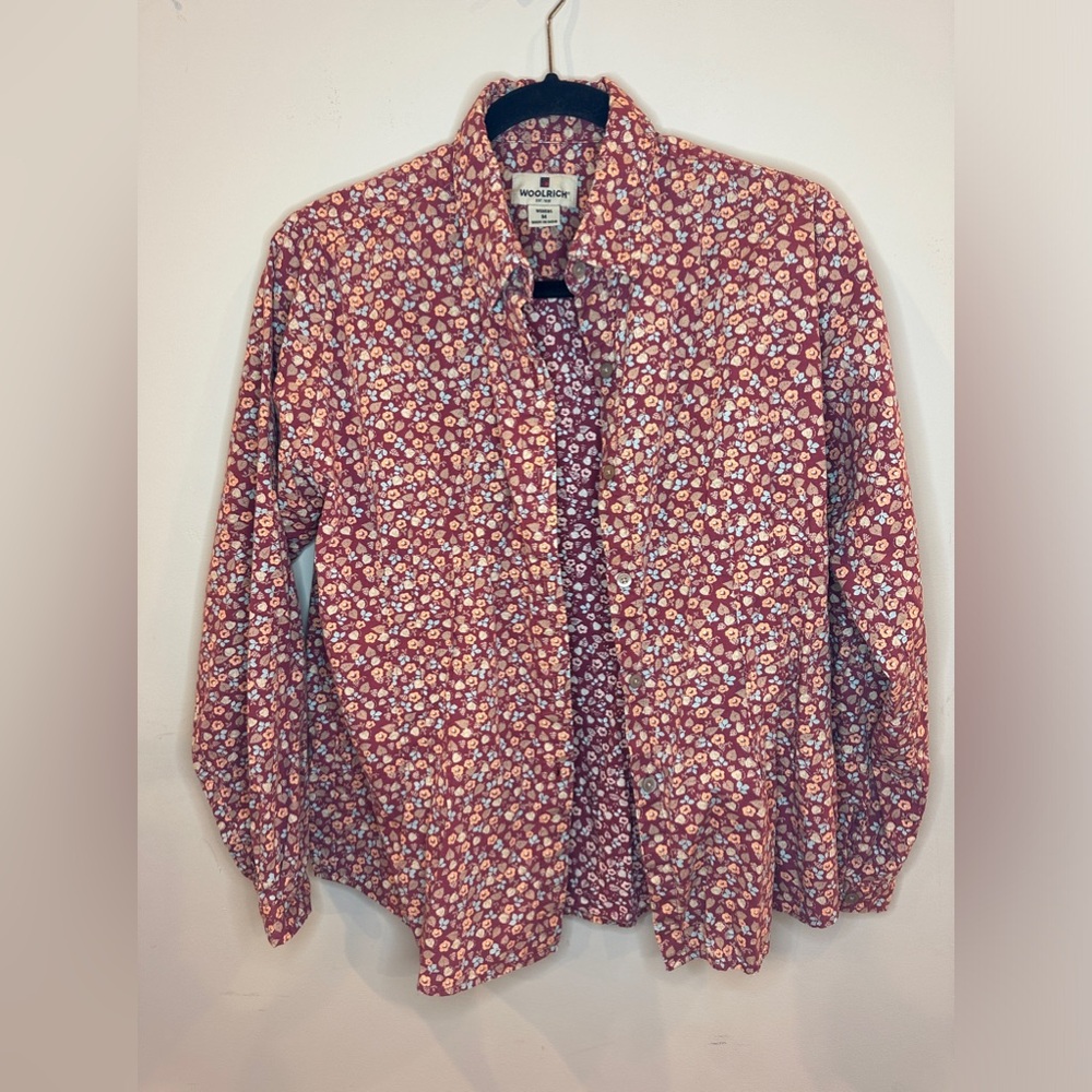 Woolrich Floral 100% Cotton Button Down Blouse Size Medium
